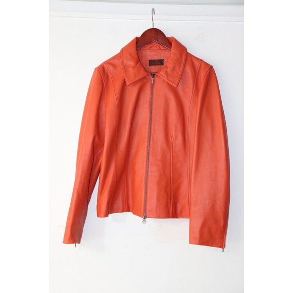 Danier Jackets & Blazers - Danier Women's Size Large Orange Leather Jacket Full Zipper Collared Short Coat